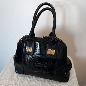 Large Black Tote Purse Bag with faux snake details satin lining